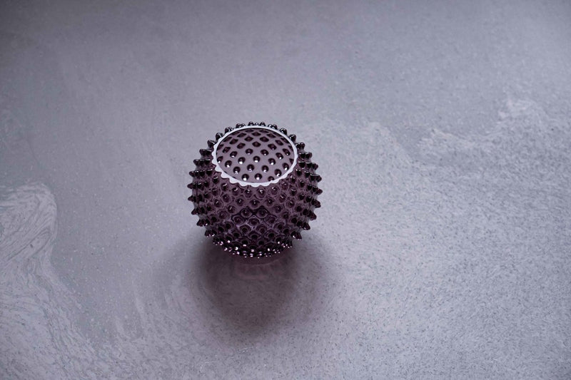 Violet Hobnail Vase on white ground with water